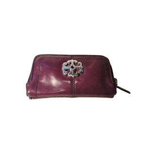 Brighton Crossbody Bag Wallet Burgundy Patent Leather Silver Hardware‎ Zip